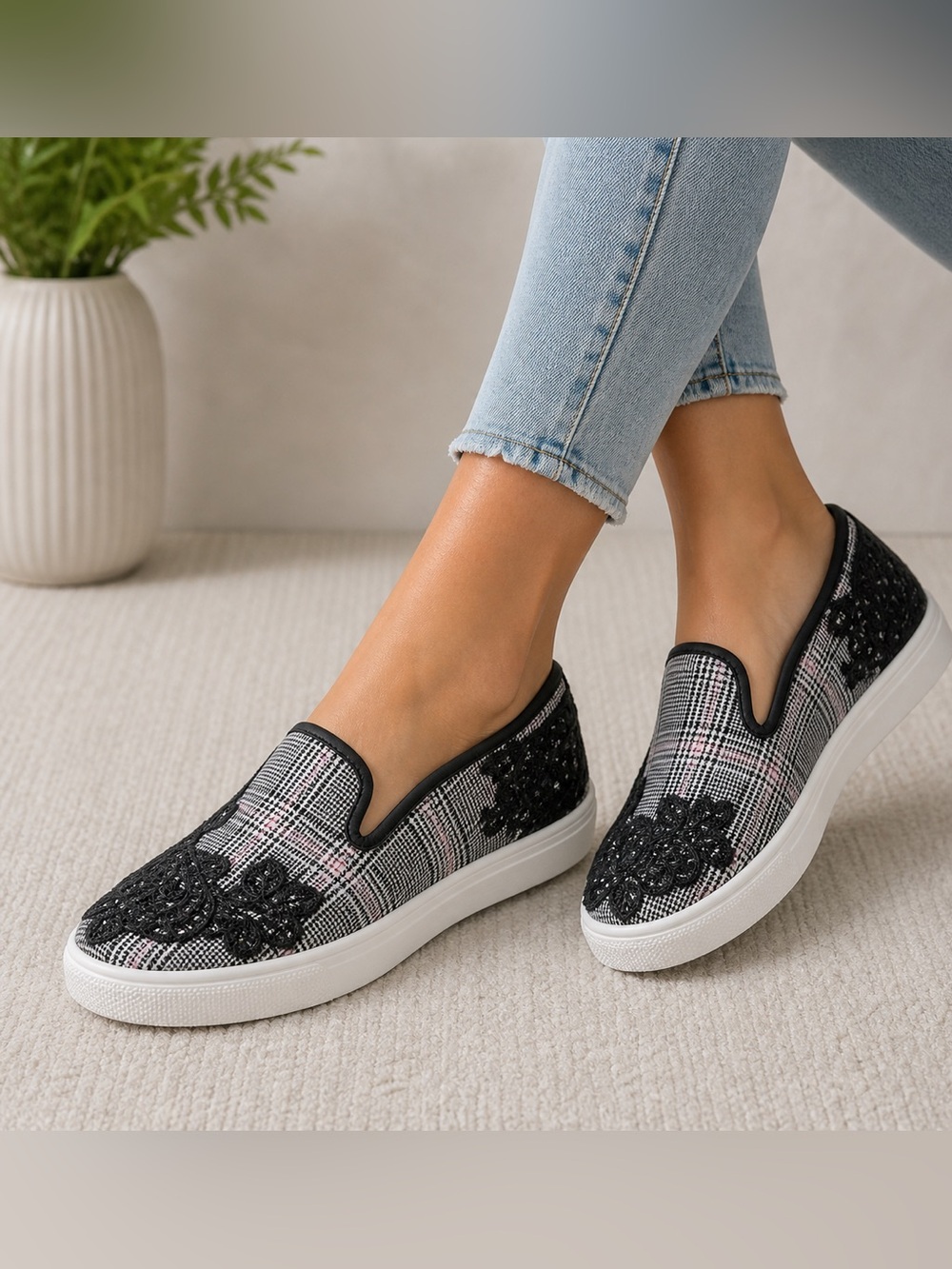 ✨ Comfortview Plaid Slip-On Sneakers ✨